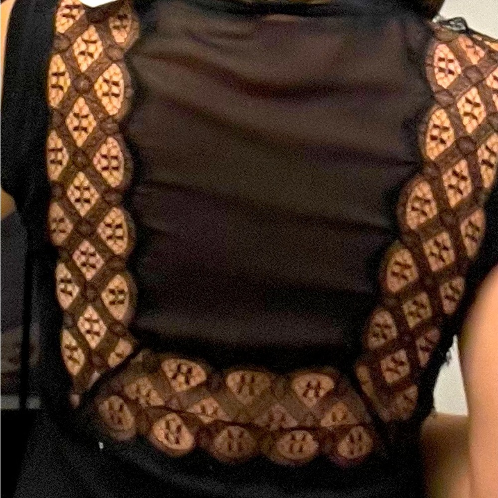 Sandro back detail lace work linen dress